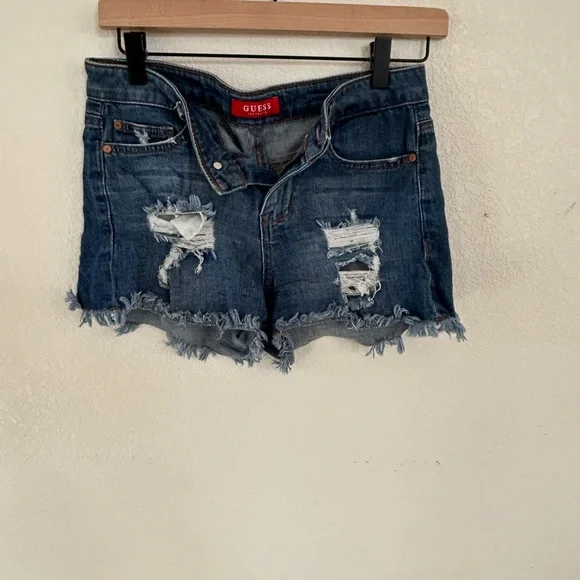 Guess Blue Distressed Jean Shorts - Picture 3 of 10